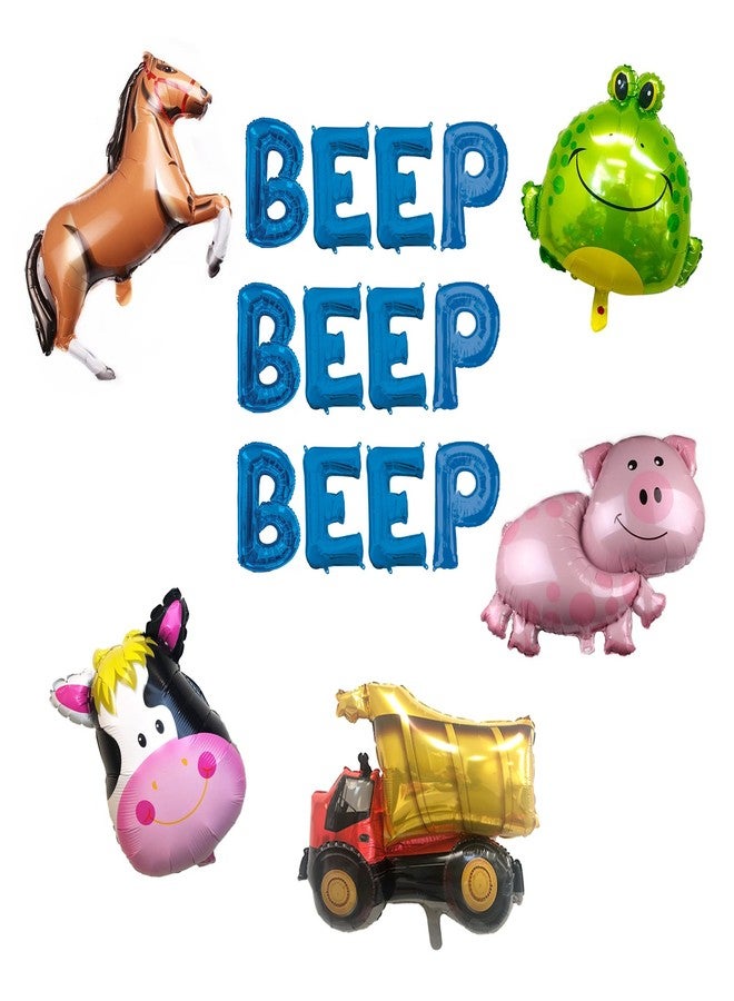 100% LIKED-Beep Beep Beep Blue Letters Balloon Banner, Little Truck Birthday Decorations, Pig Toad Cow 1st Birthday Party Decorations - Image 1